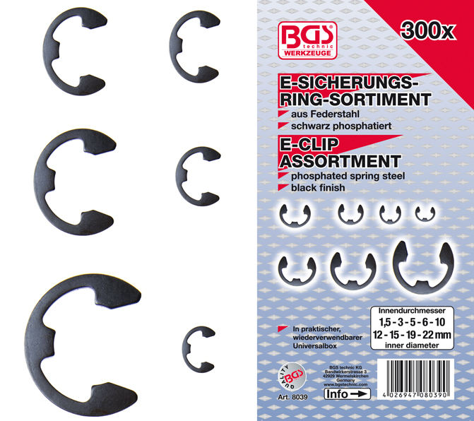 Set de 300 E-Clips 1,5-22mm