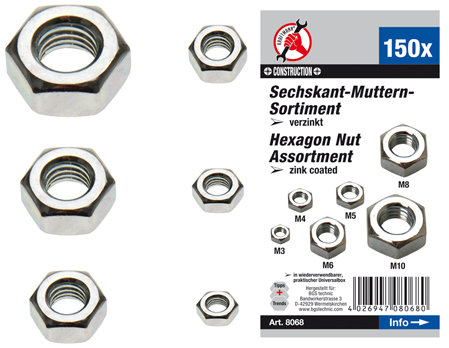 Set 150 moeren M3-M10