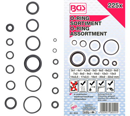 Assortiment O-Ring 225-pièces, 3-22 mm