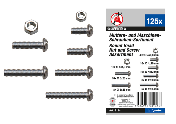 Vis et écrous M4 + M5 125 pcs
