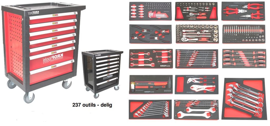 Servante rouge 7 tiroirs avec 237 outils