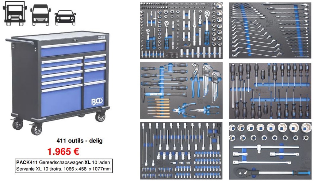 Servante 10 tiroirs - 411 outils