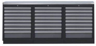 Meuble plan inox 24 tiroirs, L 2040 x l465 x h946 mm