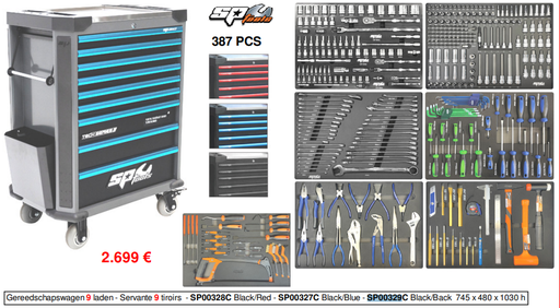 [SP00328C] Servante Noir / Rouge 387 outils