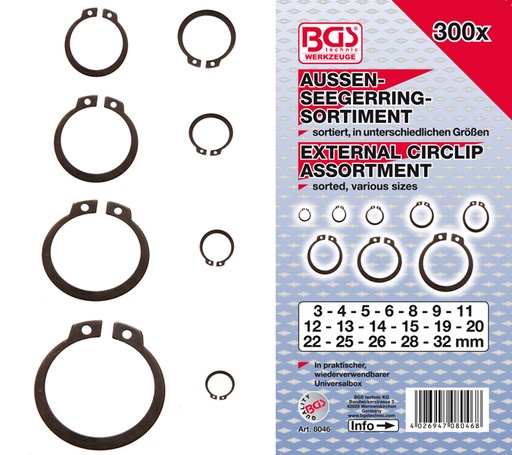 [BGS8046] Set de 300 circlips extérieurs