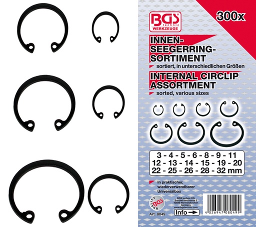 [BGS8049] Set 300 circlips intérieurs