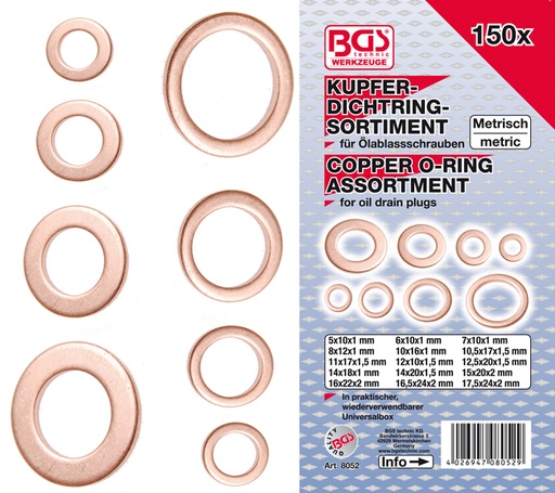 [BGS8052] Joints en cuivre 150 pcs  5-17,5mm