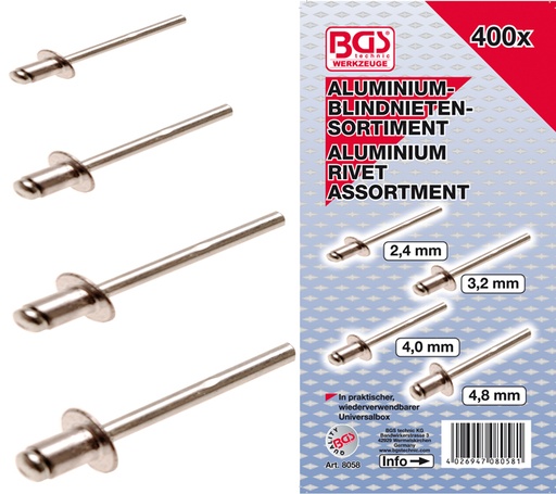 [BGS8058] Rivets alu 2,4-4,8mm 400 pcs