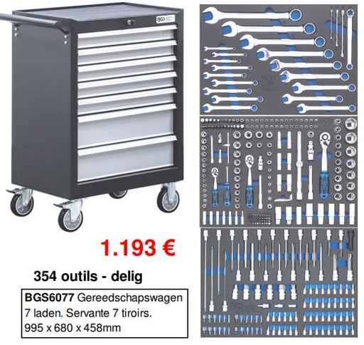 [BGS6077] Rolwagen 7 laden met 354 gereedschappen