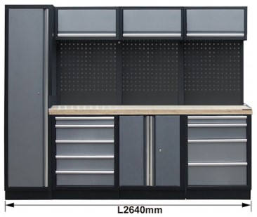 [SP41105B] Meuble plan en bois 264 x 46 x H 200 cm panneaux noirs