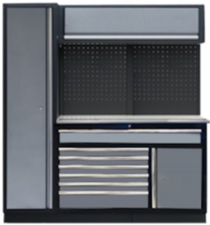 [SP00433B-S] Meuble plan Inox  196 x 46 x H 200 cm panneaux noirs