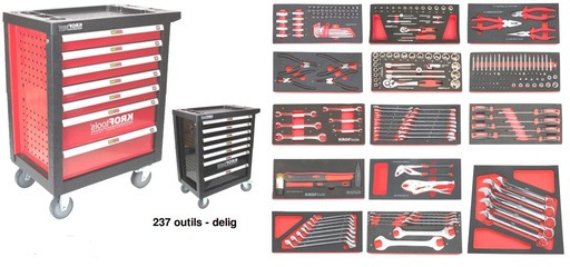 [PACK237R] Servante rouge 7 tiroirs avec 237 outils