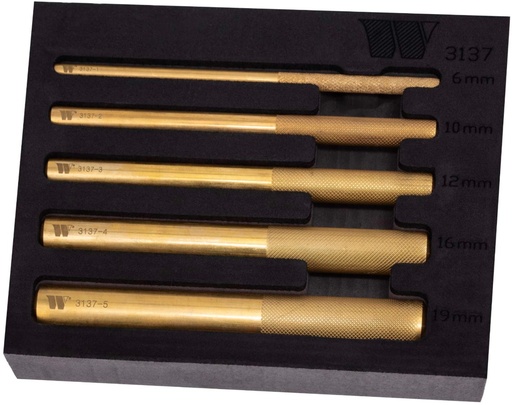 [3137-WW] Set koperen doorslagen.   Ø 6-10-12-16-19mm x 145